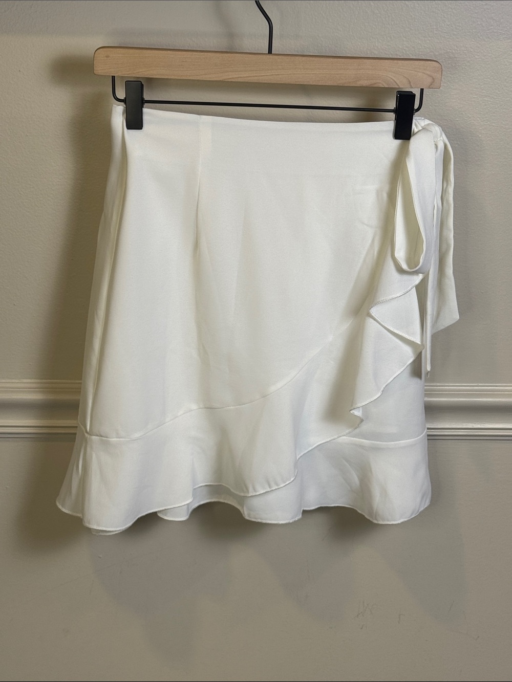 Amazon Brand White Ruffle True Wrap Mini Skirt